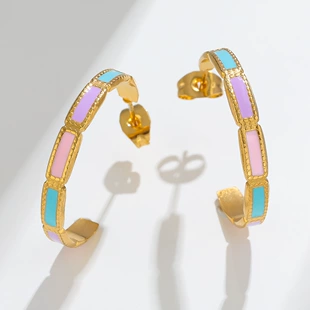 Серьги-кольца из нержавеющей стали с эмалью 3 цвета
