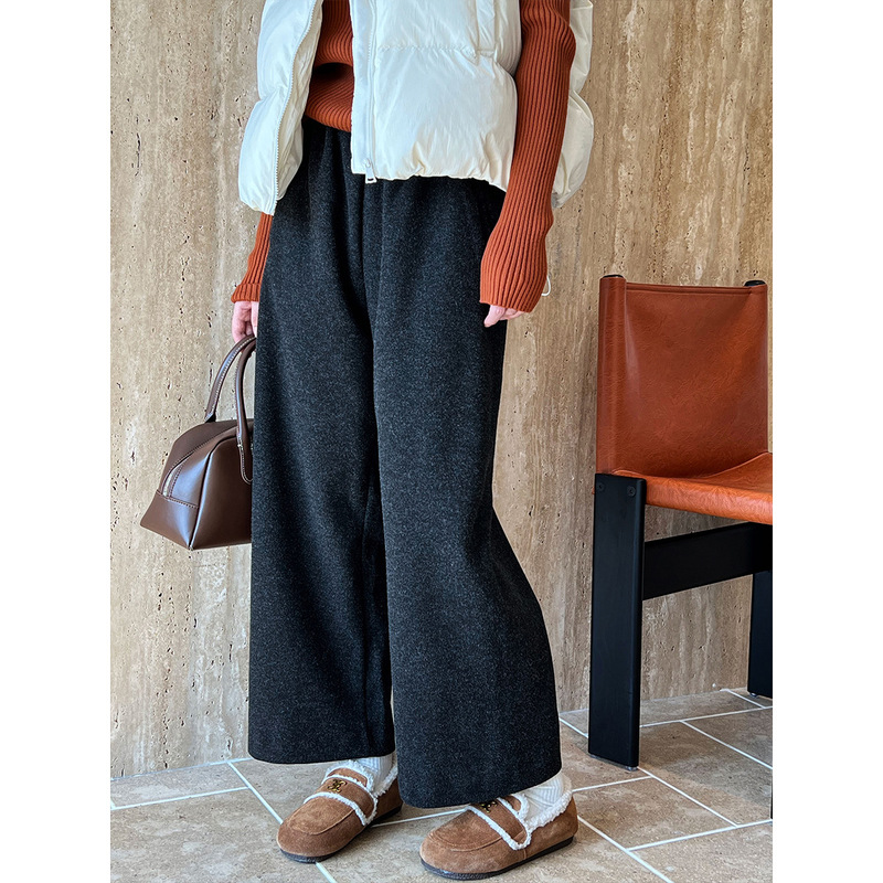 Luxi Korean style autumn and winter cashmere-like grandma pants cropped wide-leg pants elastic waist wool woolen pants for women 1970 Luxi Korean style autumn and winter cashmere-like grandma pants cropped wide-leg pants elastic waist wool woolen pants for women 1970