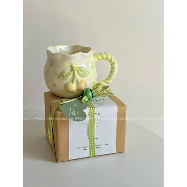Green Cherry Cup+Stainless Steel Spoon+Paper Paper