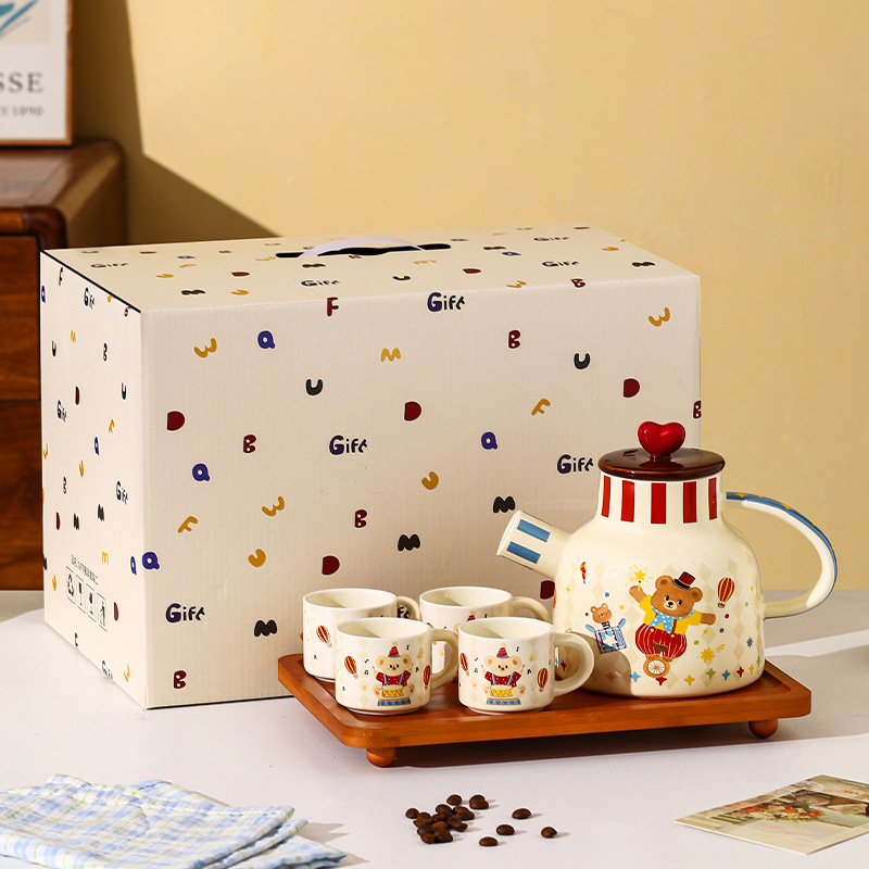 【서커스단】 1냄비 4컵 나무 트레이 선물 세트