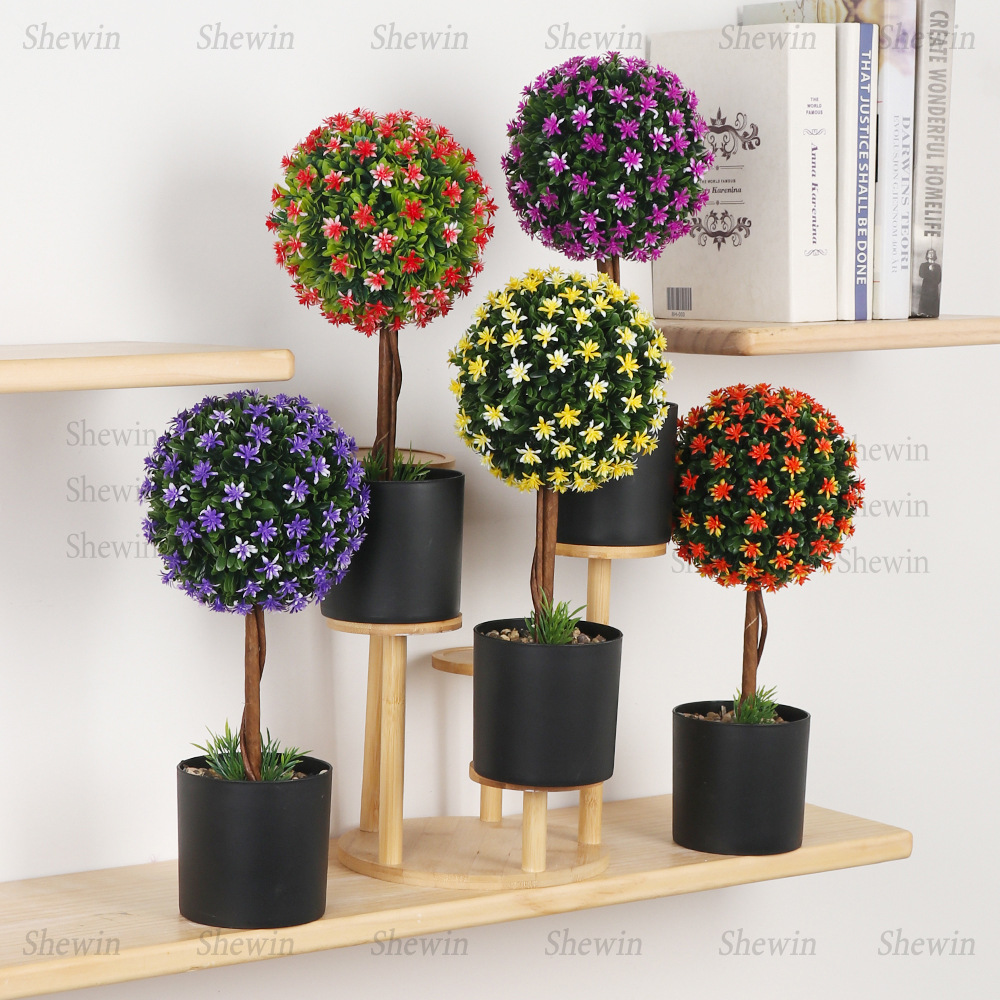 现货大圆球植物摆件盆栽组合跨境家居装饰外贸仿真花绿植盆景工厂