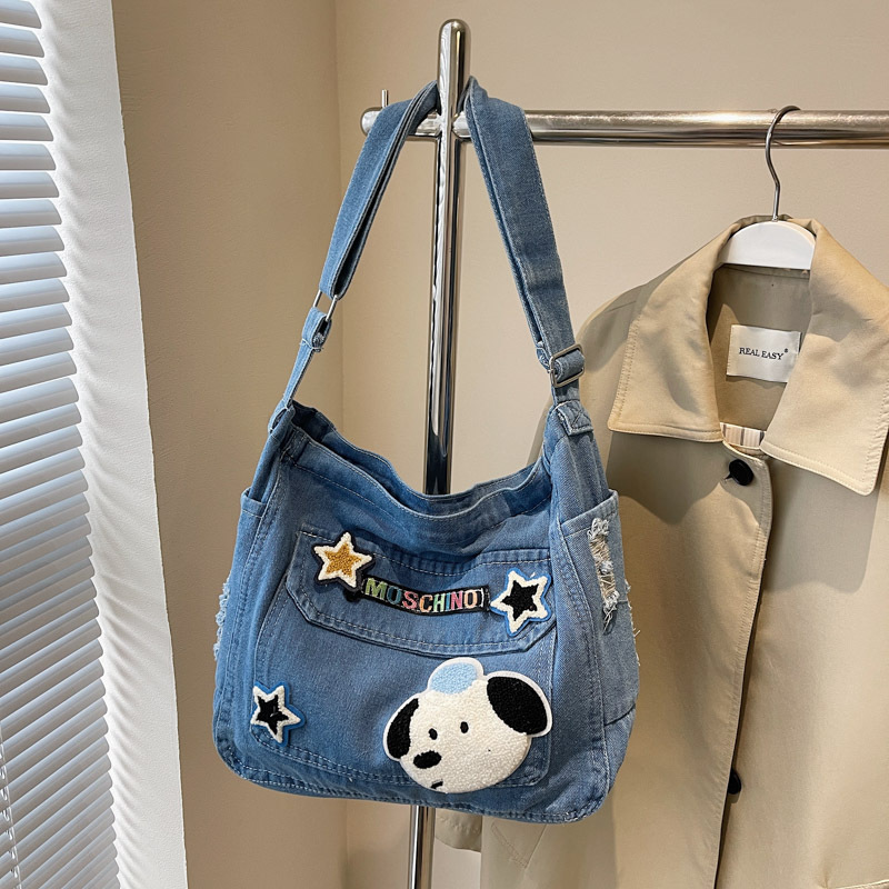 Cute Girls' Denim Crossbody Bag, Large Capacity Messenger Canvas Bag, Casual School Bag For Students, Niche Shoulder Bag - Thumbnail 8