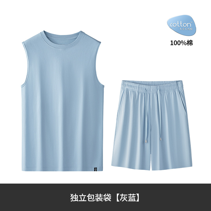 [Algodón suave de agua] Nuevos pantalones cortos de chaleco de algodón para hombre Nuevo traje de camiseta sin mangas para deportes