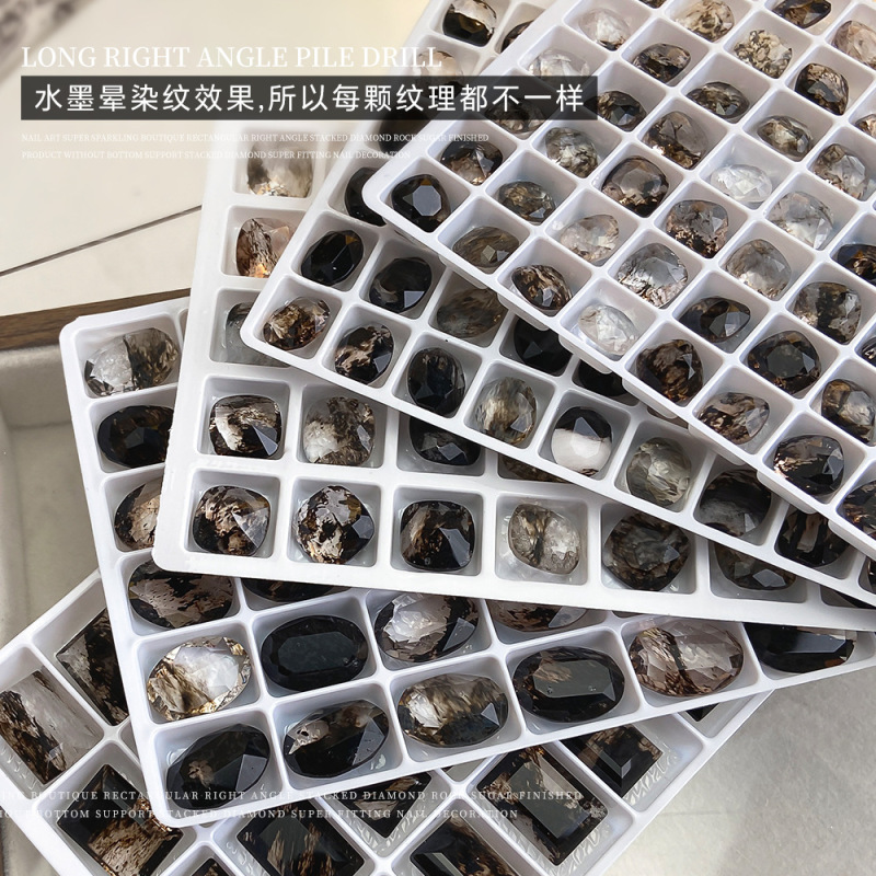 精品水墨晕染尖底钻肥方冰糖长方直角鸽子蛋复古秋冬新款美甲饰品|undefined