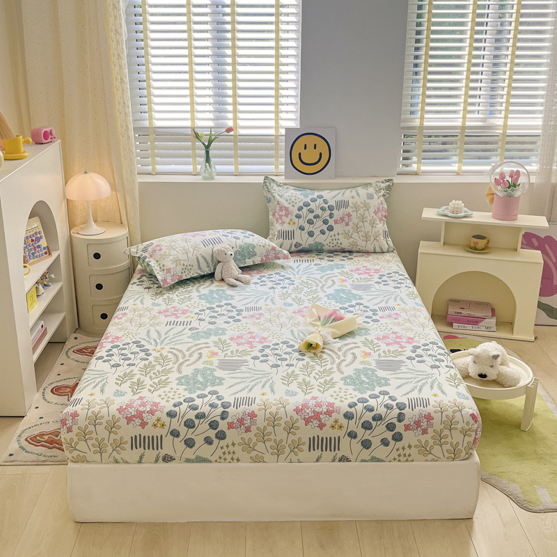 Cotton Printed Bed Skirt Set of 3, 100% Cotton Dreamline Bed Cover, Fresh and Light, 1.5m Bedding Set, Dustproof Cover