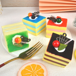 Simulation cake model refrigerator sticker gourmet food play PU soft cream fruit fake cake with magnet window display