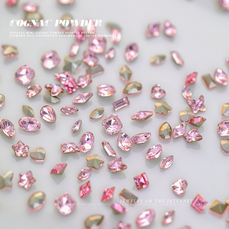 Nail jewelry crystal powder small size mini pointed bottom Diamond special-shaped diamond heart butterfly pink nail diamond jewelry flash