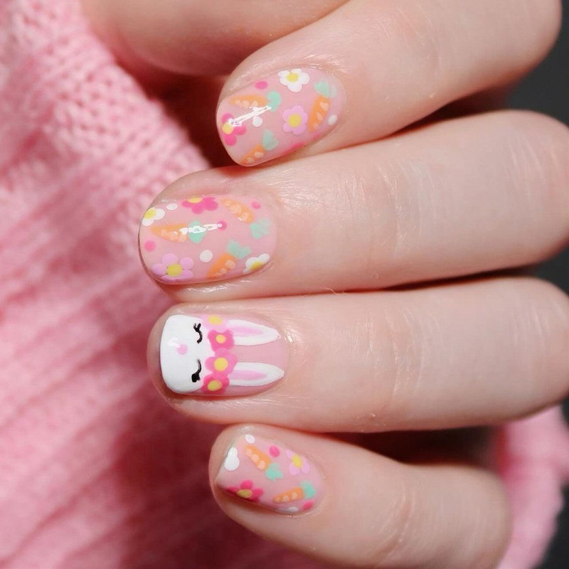 Colorful Flower Rabbit Design Easter Nail Art, European and American Cross-Border Nail Pieces, Spring and Summer Hot-Selling Press-On Fake Nails Colorful Flower Rabbit Design Easter Nail Art, European and American Cross-Border Nail Pieces, Spring and Summer Hot-Selling Press-On Fake Nails