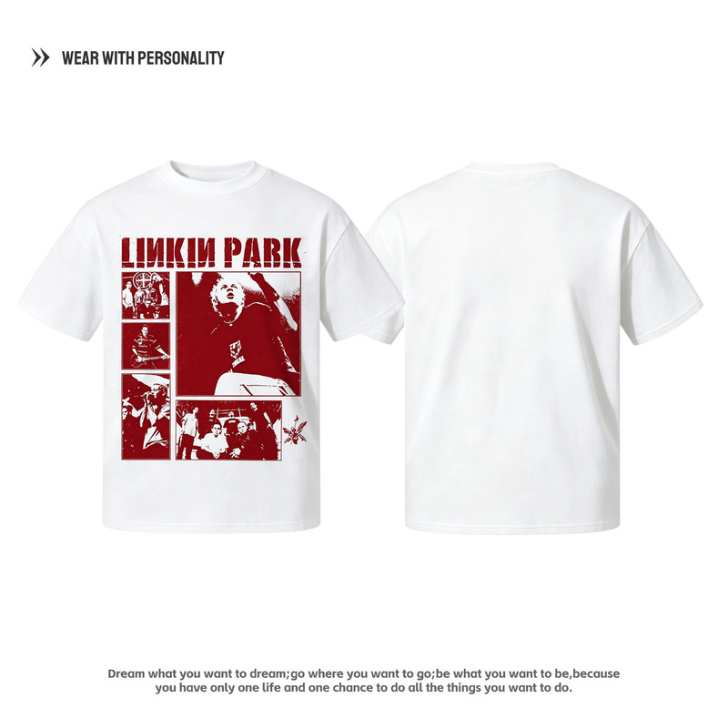 Linkin Park street-style oversized T-shirt, featuring a relaxed fit, regular shoulder line, and available in both men's and women's sizes Linkin Park street-style oversized T-shirt, featuring a relaxed fit, regular shoulder line, and available in both men's and women's sizes