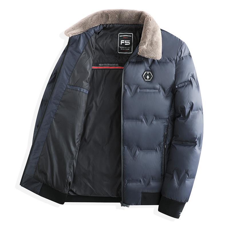 2024冬季翻领棉服男短款毛领防风耐磨新款加厚保暖中老年爸爸商务