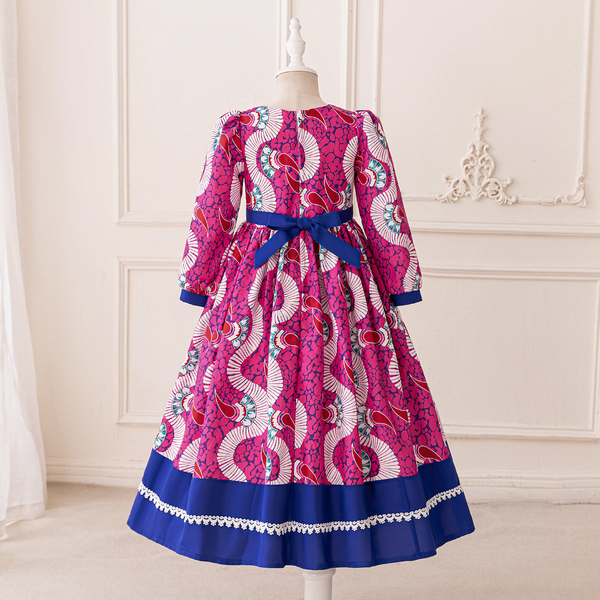 2026 nuevo comercio exterior europeo y americano ropa infantil vestido de noche retro impresión arco vestido vestido vestido vestido de princesa vestido infantil