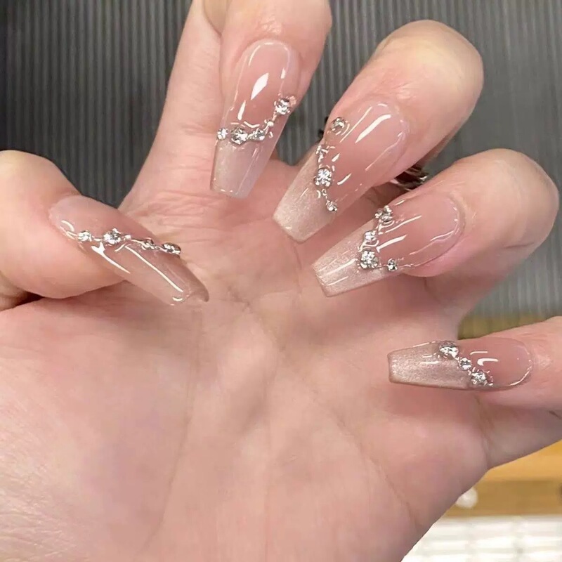 Pure Lusty Atmosphere, Rich Daughter's Pure Handmade Wearable Nails, Blush, Cat's Eye Pile Diamond Fake Nails, Removable Wholesale