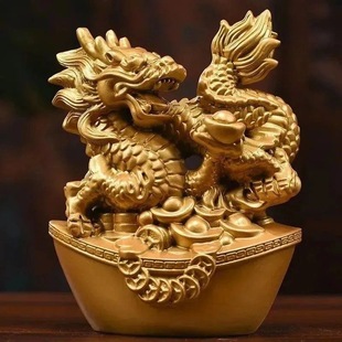 Brass Ingot Money Dragon Ornament Brass Auspicious Dragon Green Dragon Dragon Soaring Tiger Leaping Home Living Room Entrance Craft Decoration t