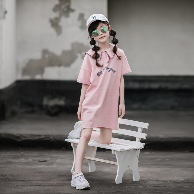 Vestido de niña de verano nuevo estilo japonés Rosa muñeca collar estilo universitario dulce linda chica falda de Polo