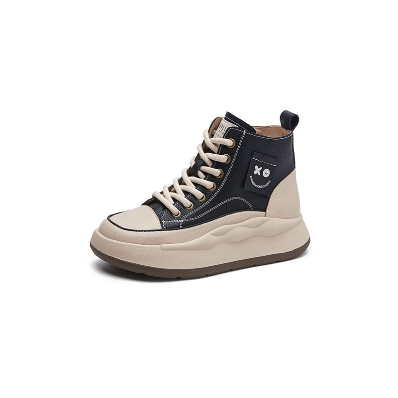 Otoño nuevo cuero casual zapatos individuales para mujeres 2024 pequeño aumento de altura de suela gruesa con cremallera lateral delgada zapatos 550