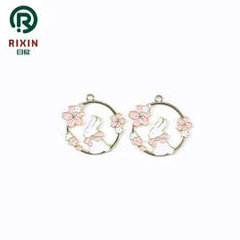 厂家批发 樱花圆环兔子卡通动物滴油合金饰品配件皮筋挂件吊坠