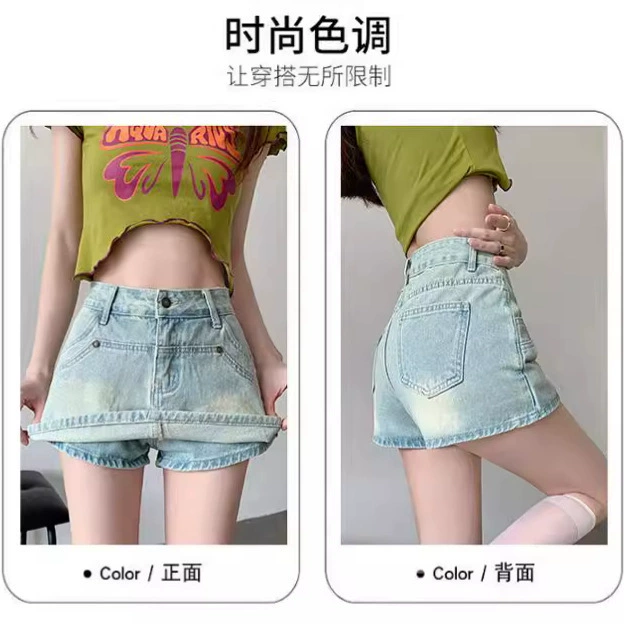 Джинсовая короткая юбка в стиле ретро с высокой талией для женщин, летняя новая милая большая юбка для девочек, утягивающая бедра, юбка на подкладке
