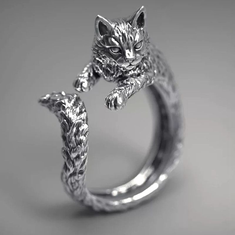 日韩爆款简约可爱小猫戒指女款开口猫爪子猫耳朵小狗戒指女饰品