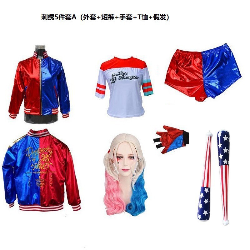 スーサイド・スクワッド ハーレイ・クイン スーサイド・スクワッド 子供用 ハロウィン ハーレイ・クイン プリント フルセット cosp|undefined