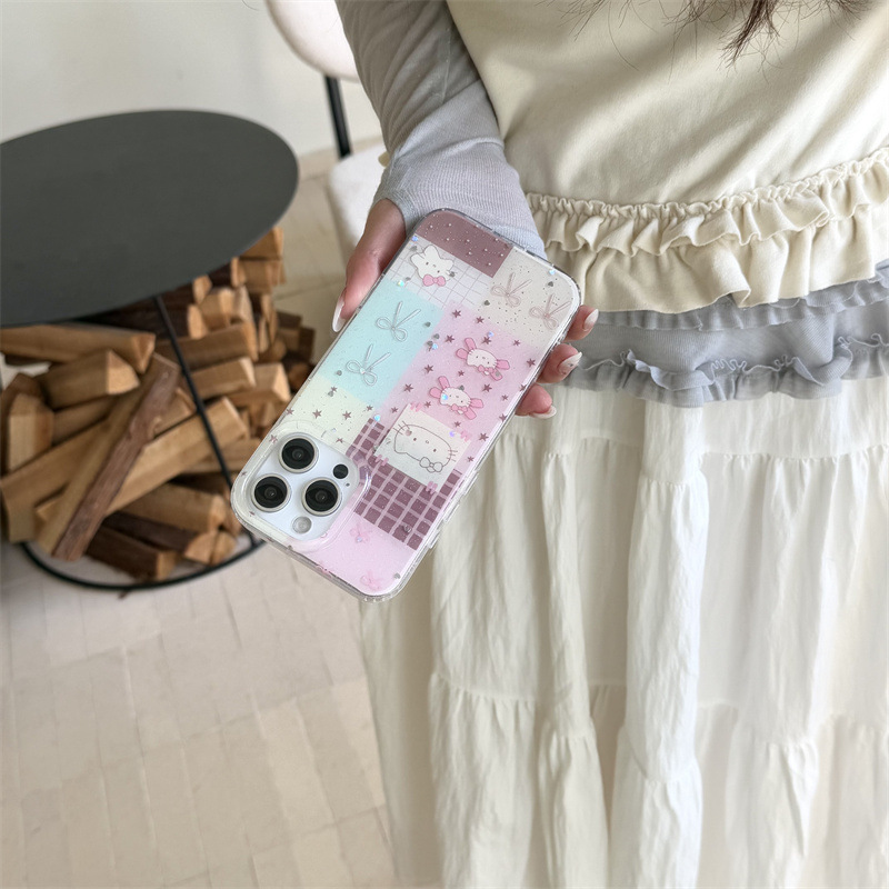 Niña costura ins kt conejo para 15ProMax Apple 16 funda para teléfono iPhone 13/14 colgante 16PM