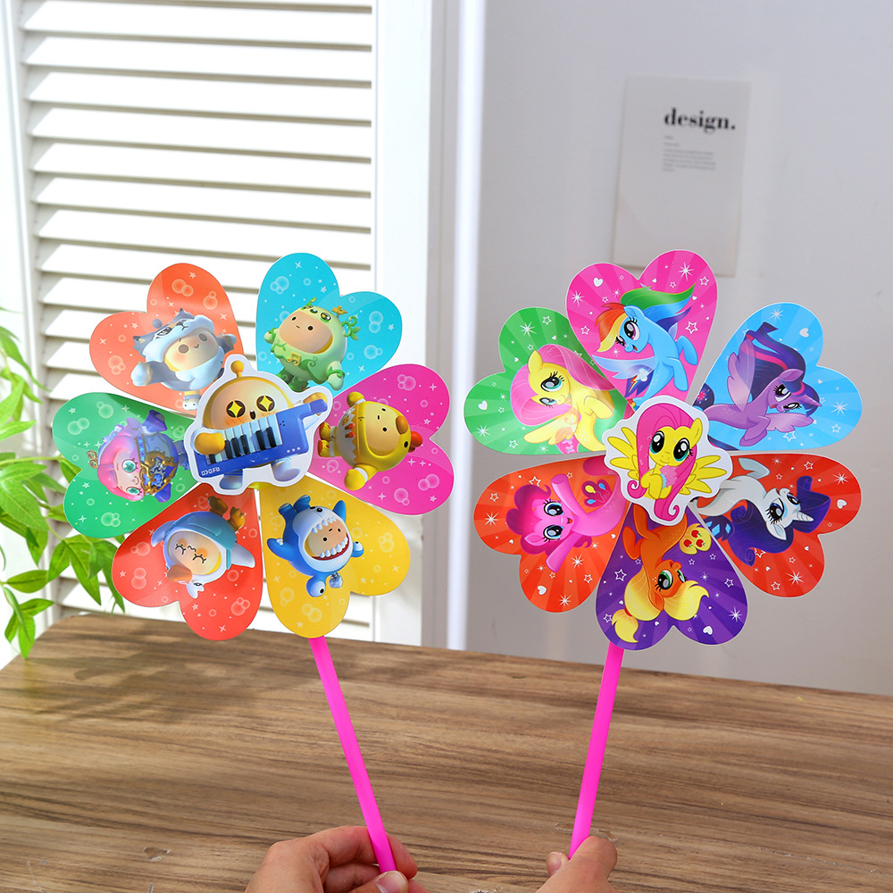 cartoon plastic handheld windmill toy for kindergarten