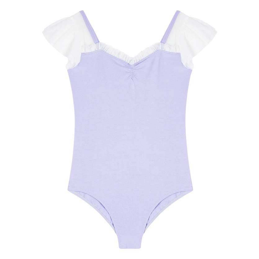 Traje de baile Traje de verano de manga corta para niños Traje de una pieza de manga voladora de doble capa Traje de entrenamiento de ballet Traje de baile de gimnasia corporal