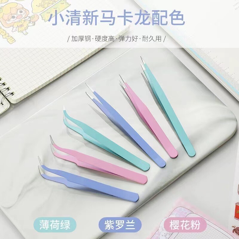 Macaron Hand Account Stainless Steel Color Tweezers Clip Nail Art Clip Sticker Clip Line Straight Elbow Blunt Niezi