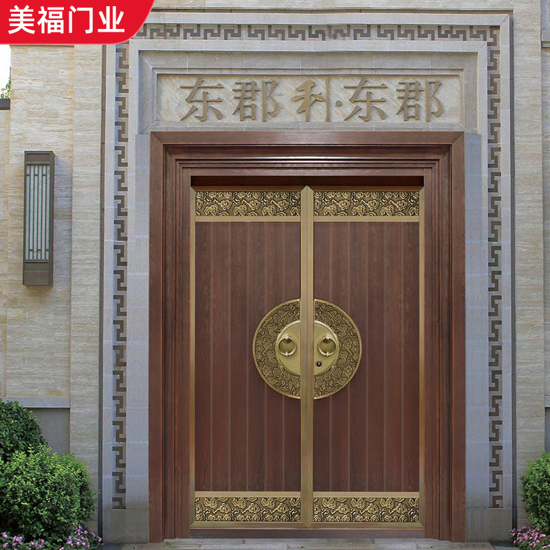 Manufacturer's House Door 304 Stainless Steel Imitation Copper Door Painted Double-Open Double-Layer Composite Copper-Plated Roman Column Door