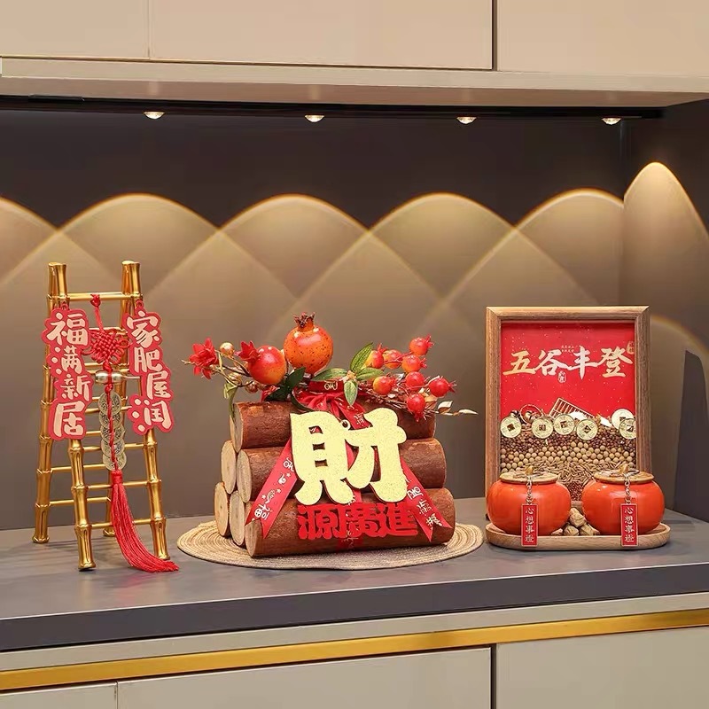 花艺发财果红果仿真花招财猫假花摆设客厅摆花餐桌过新年乔迁装饰