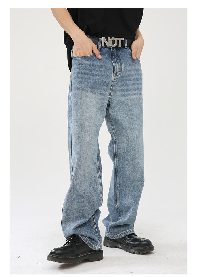 Quần jean nam ống rộng ống đứng dáng suông thoải mái phong cách Hàn Quốc — Xanh denim, Xanh lam đậm, Đen Xám chi tiết 5