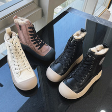 保暖兔毛小白鞋女2025冬季新款高帮纯色板鞋厚底女鞋复古百搭女鞋