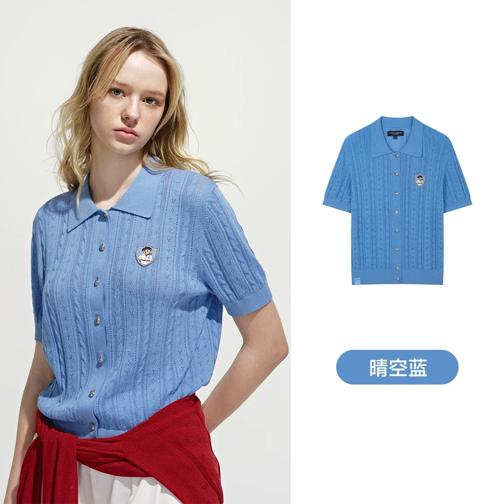 小熊女装毛针织衫2026夏季新款镂空绞花毛衣棉麻上衣时尚经典款式