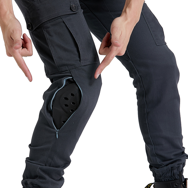 LOONG BIKER motocicleta pantalones de montar a prueba de caídas Four Seasons pantalones casuales hombres motocicleta herramientas multi-Bolsa de tobillo-atado Pantalones