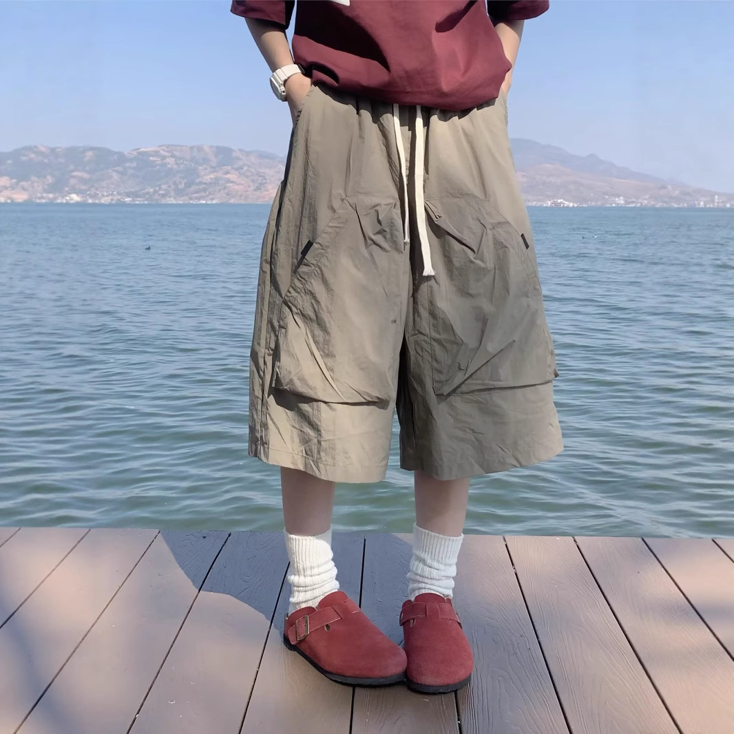 Men's Outdoor Quick-Dry Cargo Shorts Summer Thin High Street Loose Wide-Leg American Style Multi-Pocket Sports Cropped Pants