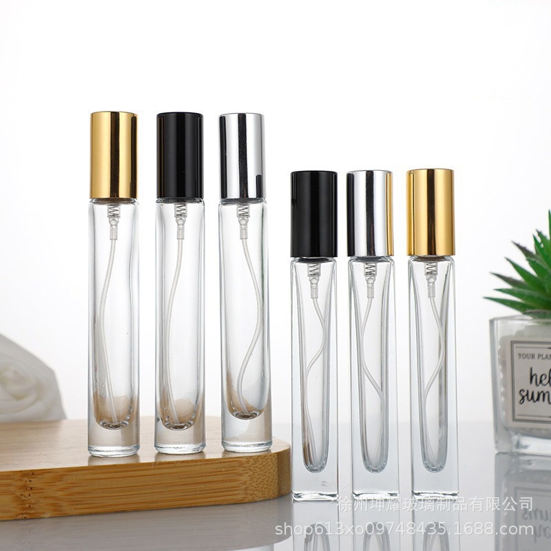Botella de perfumes transparente de oro 10ml botella de perfumes de plata 15ml botella de pulverización de presión de botella de fragancia