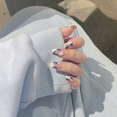 【TE Huì】PD-175 White and Blue Milky Pattern Artificial Nail Sheet Wearable Nail Art Sticker Complete Nail Sheet 24 Nail Art Sticker Wholesale
