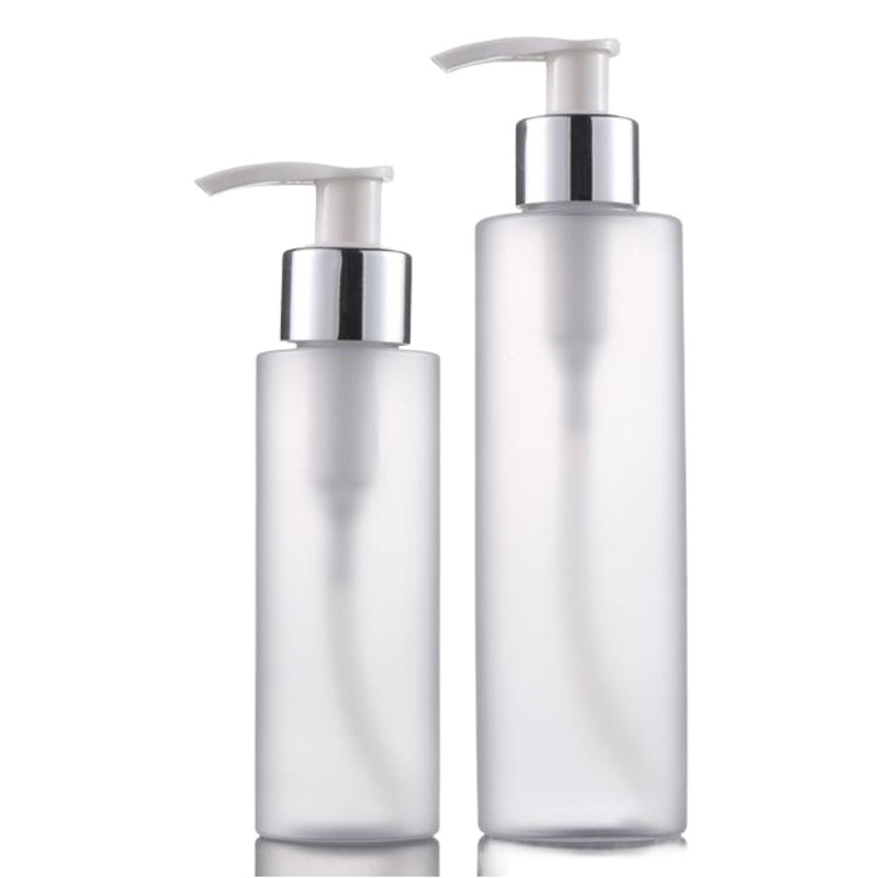 100mL botella de loción de hombro plano esmerilado 200ml botella de plástico para mascotas botella de bomba de presión de anillo de plata brillante botella de embalaje cosmético