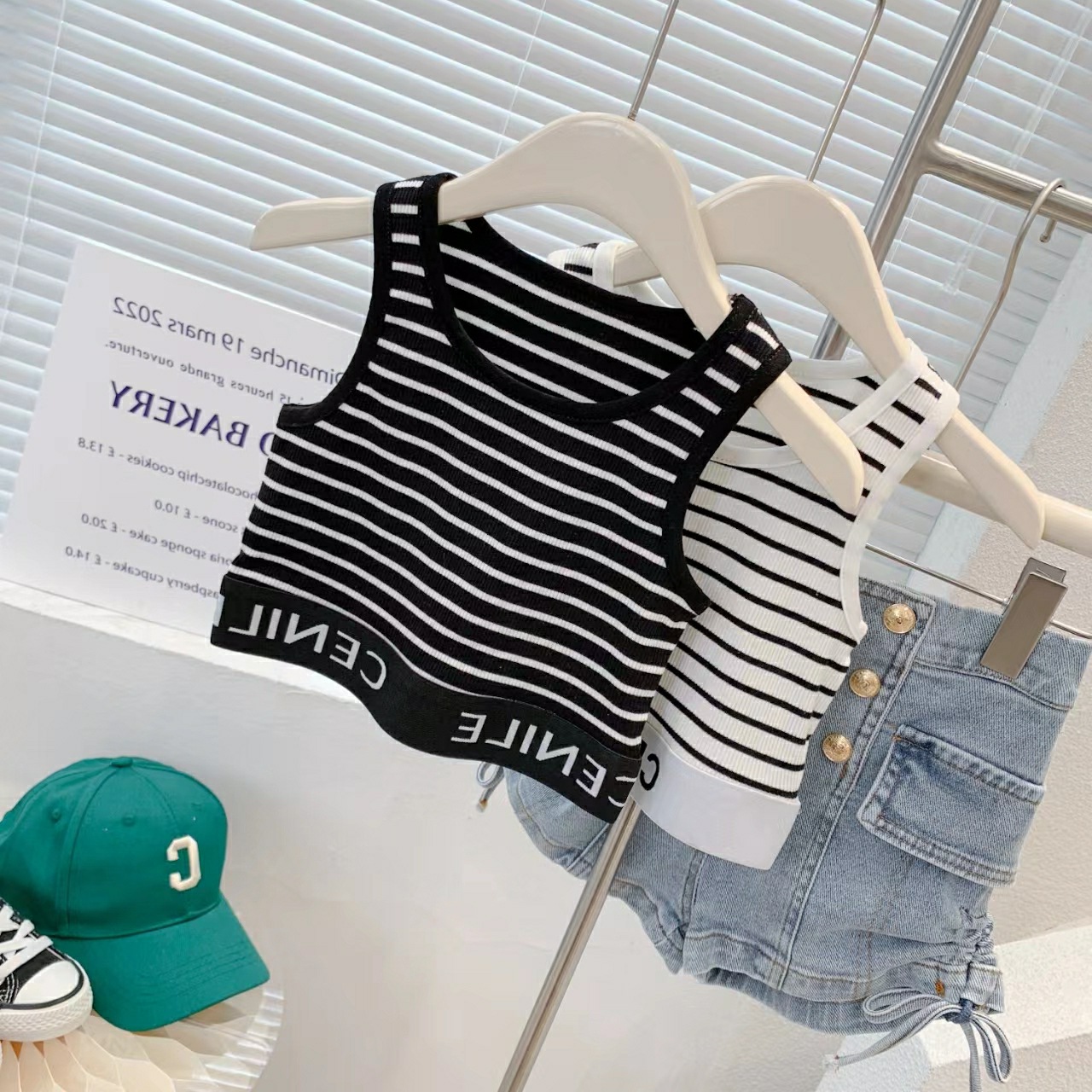Baby Girl Summer Tank Top Fashion Trendy Kids Personalized Streetwear Korean Style Striped Letter Short Sleeveless Top