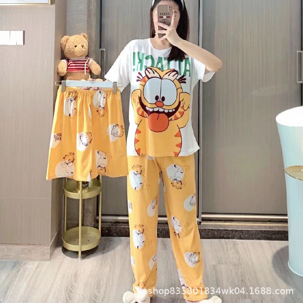 Pijamas transfronterizos de leche de verano pantalones de manga corta tres piezas de dibujos animados lindos ropa de hogar de comercio exterior de labu