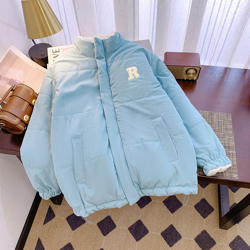 Meandruck calentamiento y terciopelo de doble perforación bordada ropa de algodón 2024 otoño y invierno nuevos productos de chaqueta de color sólido image 3