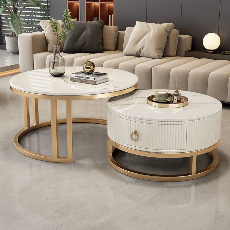 스노우 마운틴 화이트/골드 프레임 스트라이프 커피 테이블 [싱글 드로우]