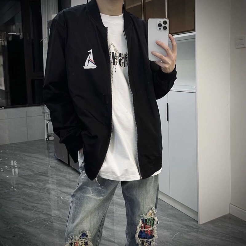 2026 New Spring and Autumn Men's Sailboat Jacket with Print, Spring and Summer Baseball Jacket, Loose Thin Trendy Style