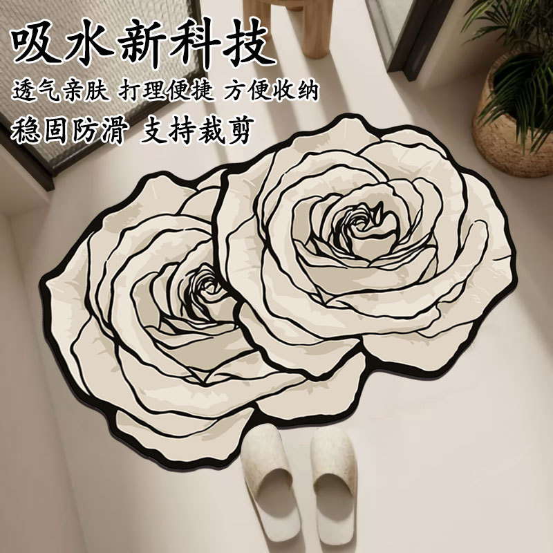 Small Fresh Bathroom Floor Mat, Water-Absorbent, Quick-Drying, Soft Diatom Mud Floor Mat, Wear-Resistant, Dirt-Resistant, Easy to Care For, Household Anti-Slip Mat