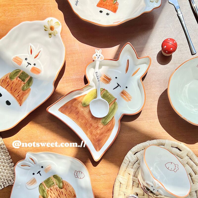 Peter Rabbit Ceramic Tableware suit Hand-made Rice Bowl Noodle Soup Bowl Household Dishpoint Plate Dish Plate Breakfast Plate