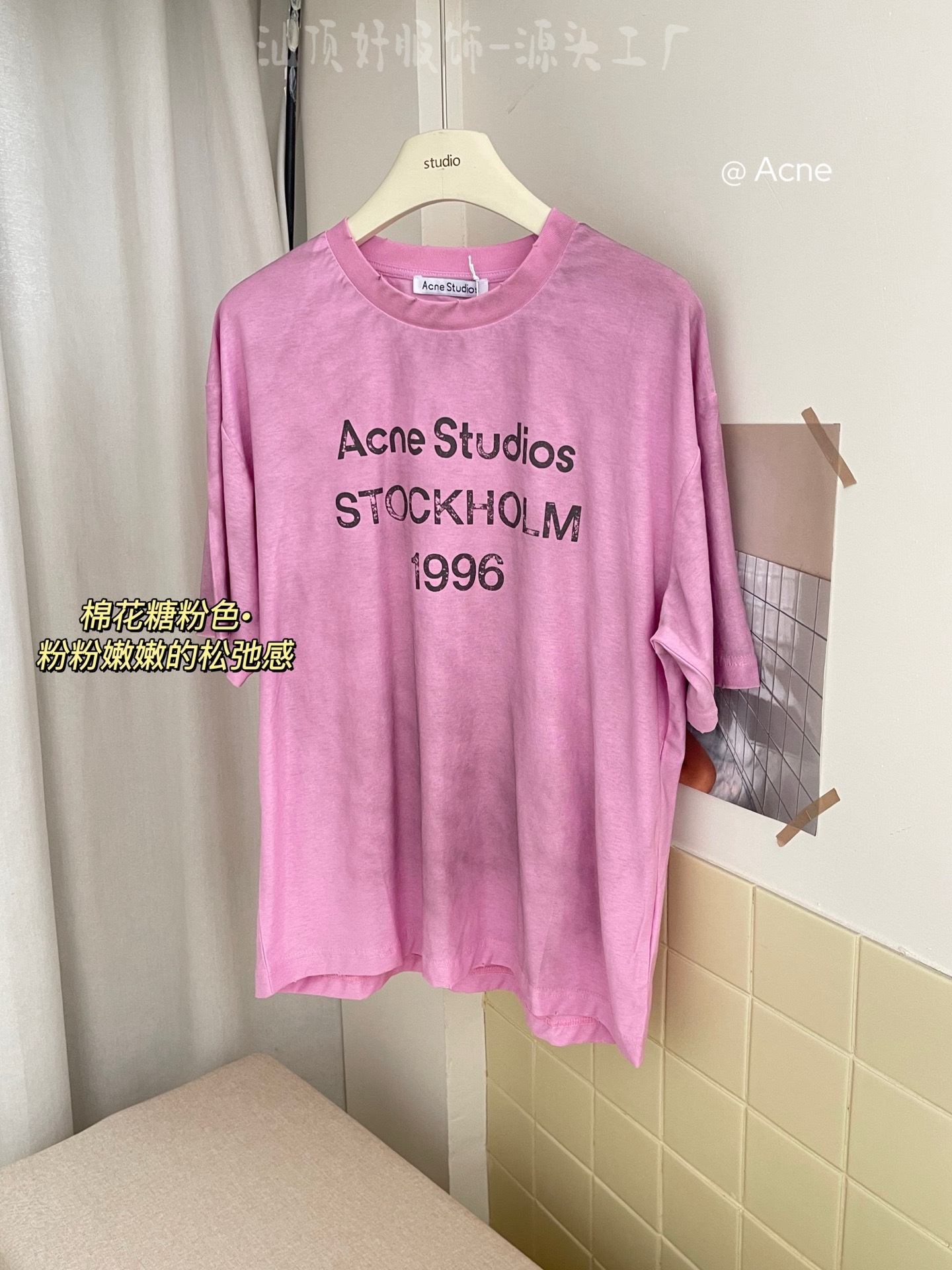 {天井版} 25夏の新型AC復古黒tee半袖1996文字丸襟百合男女モデル