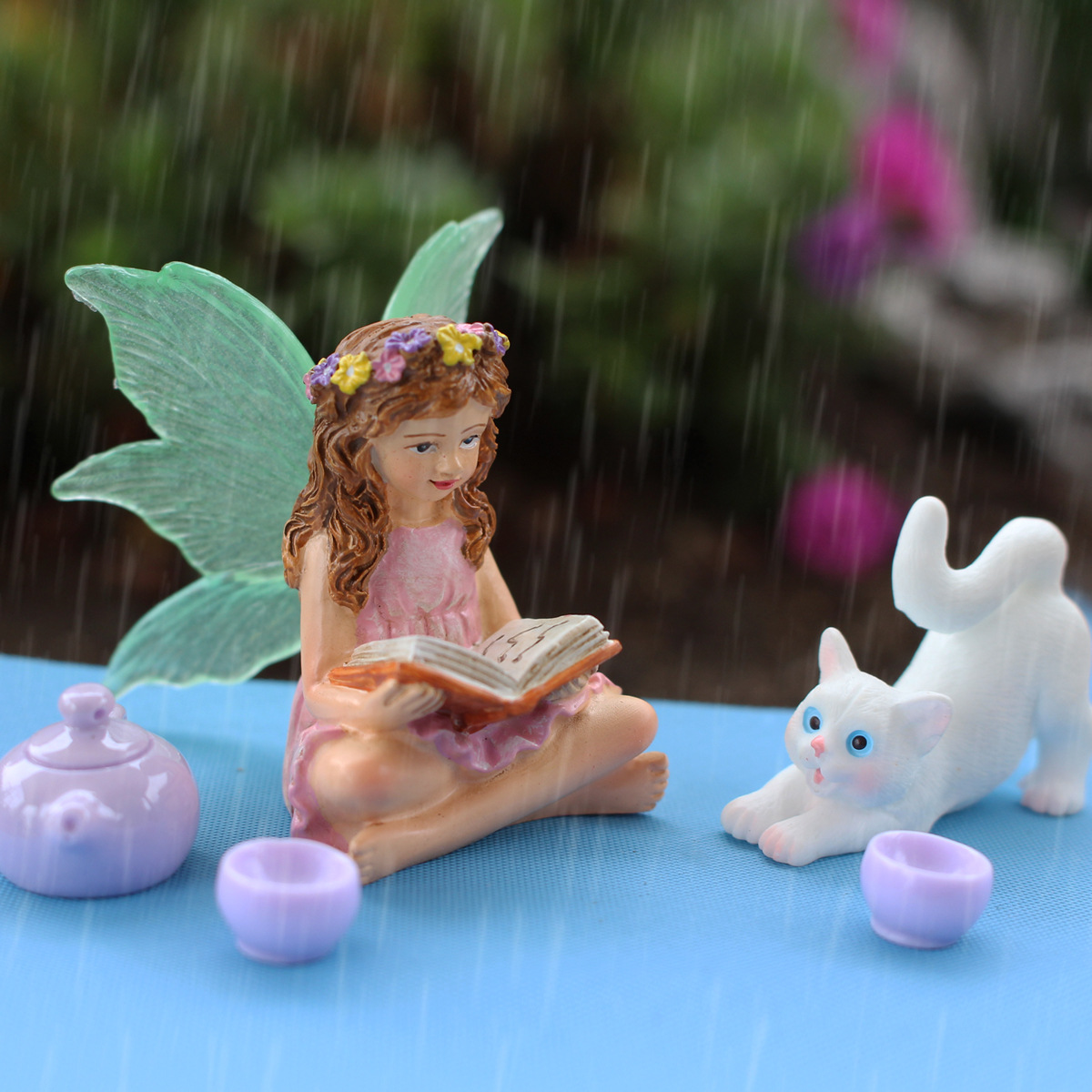 Creative courtyard balcony gardening luminous fairy decoration gift home simulation resin kitten decoration ornaments