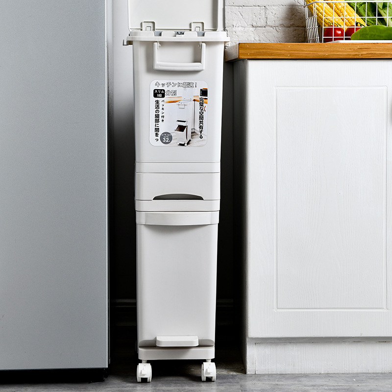 Japanese-style kitchen gap classification trash can with pedal wet and dry separation household double-layer gap trash can