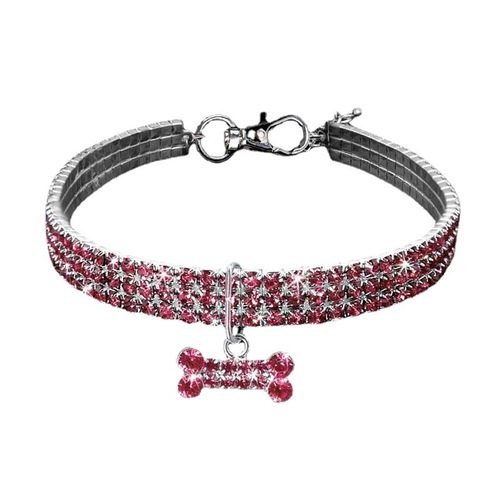 3-row Rhine stone elastic pet collar dog leash cat crystal collar pet supplies small dog accessories tag