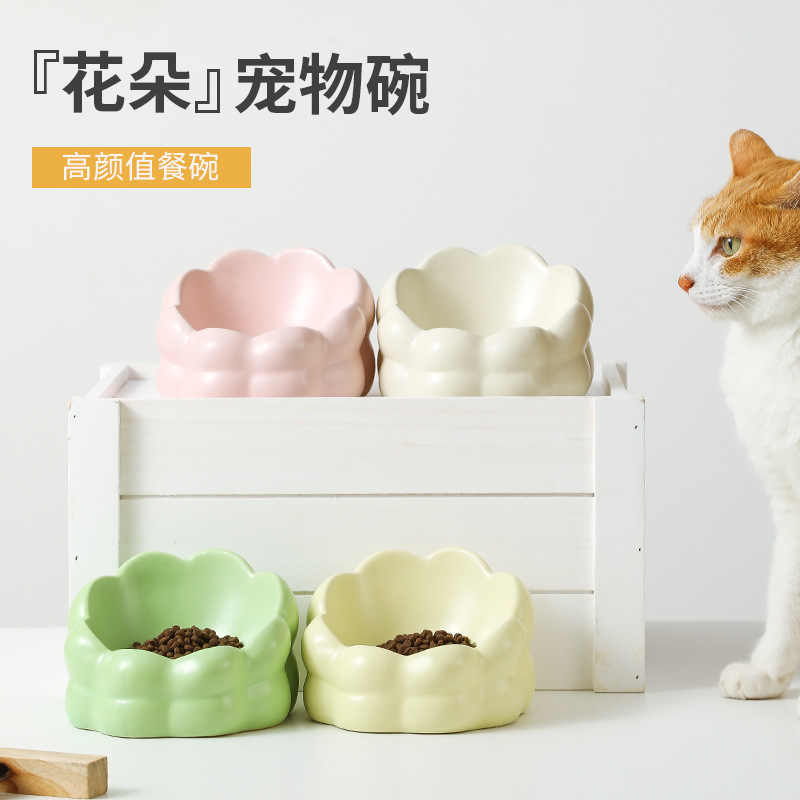 Cat Bowl Pet ceramic cat basin cute drinking bowl Cat Food Bowl Pet Bowl flower type low foot neck protection sticky Puppy Bowl