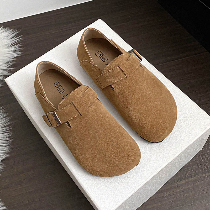 Giày lười da bò bít mũi quai hậu có khóa, đế cao 3 cm — Màu caramel, Màu mơ, Màu nâu đậm
